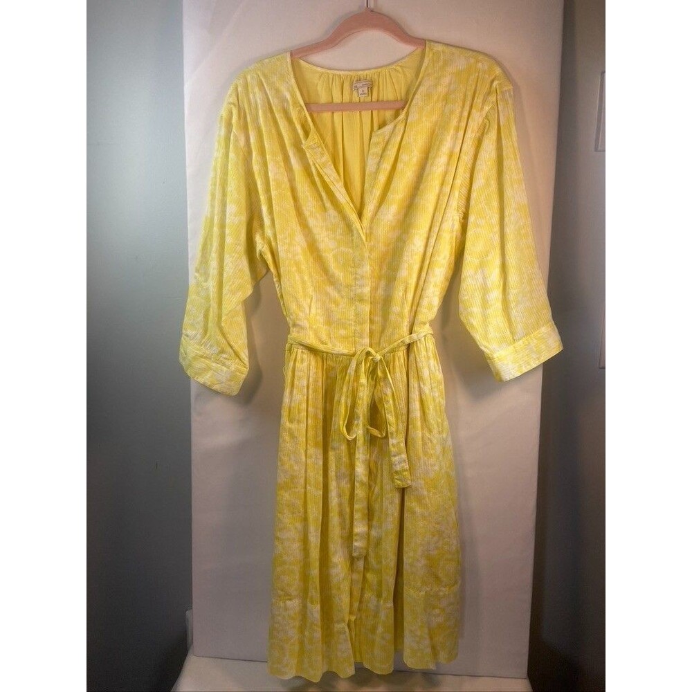 GAP VINTAGE YELLOW FLORAL PRINT LINED BELTED SZ 12 TALL VNECK BUTTON UP DRESS